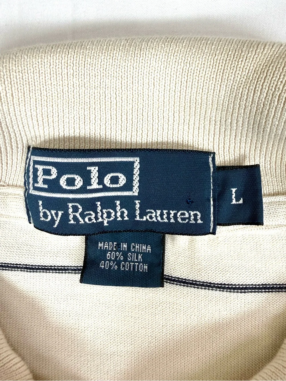 VINTAGE POLO RALPH LAUREN Mens Silk Cotton Polo Shirt L 90s Striped Preppy